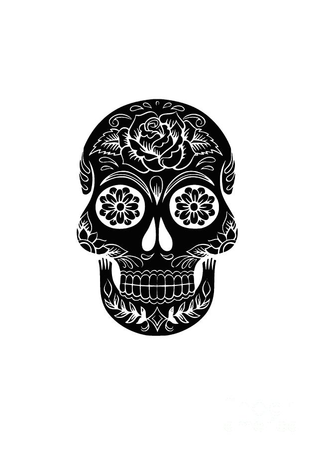 Sugar Skull Day of the Dead Black Ink Digital Art by Edward Fielding