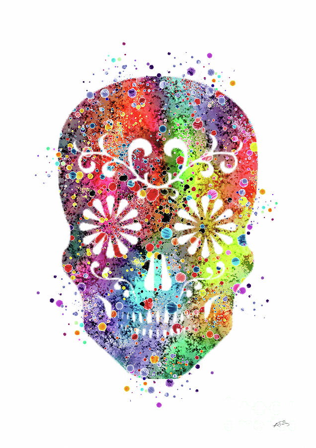 Skull Digital Art - Sugar Skull Watercolor Print by White Lotus