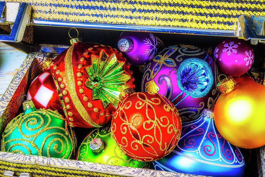 Suitcase Xmas Ornaments Photograph by Garry Gay