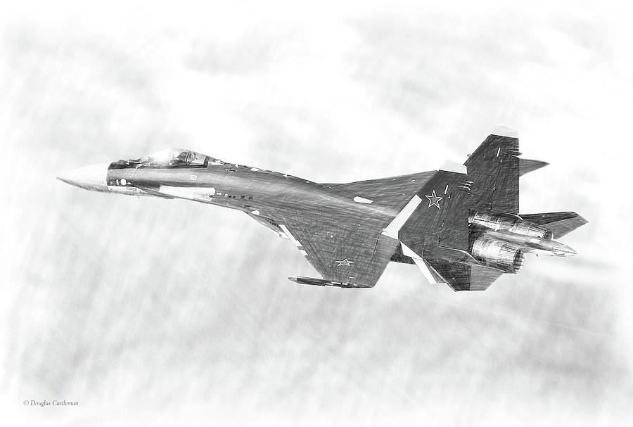 Sukhoi Su-35 Drawing Digital Art by Douglas Castleman