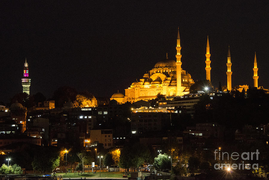 Suleymaniye Mosque After Dark Photograph by Bob Phillips