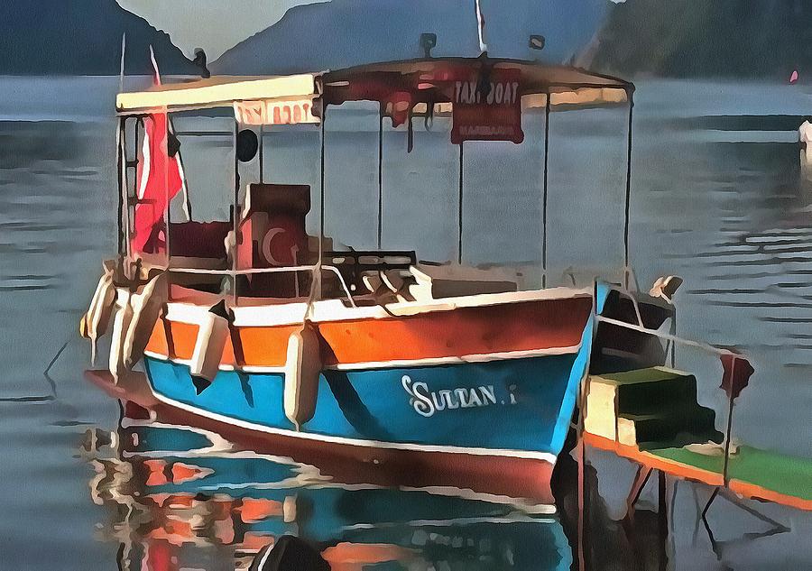 Sultan Taxi Boat Marmaris Painting by Taiche Acrylic Art