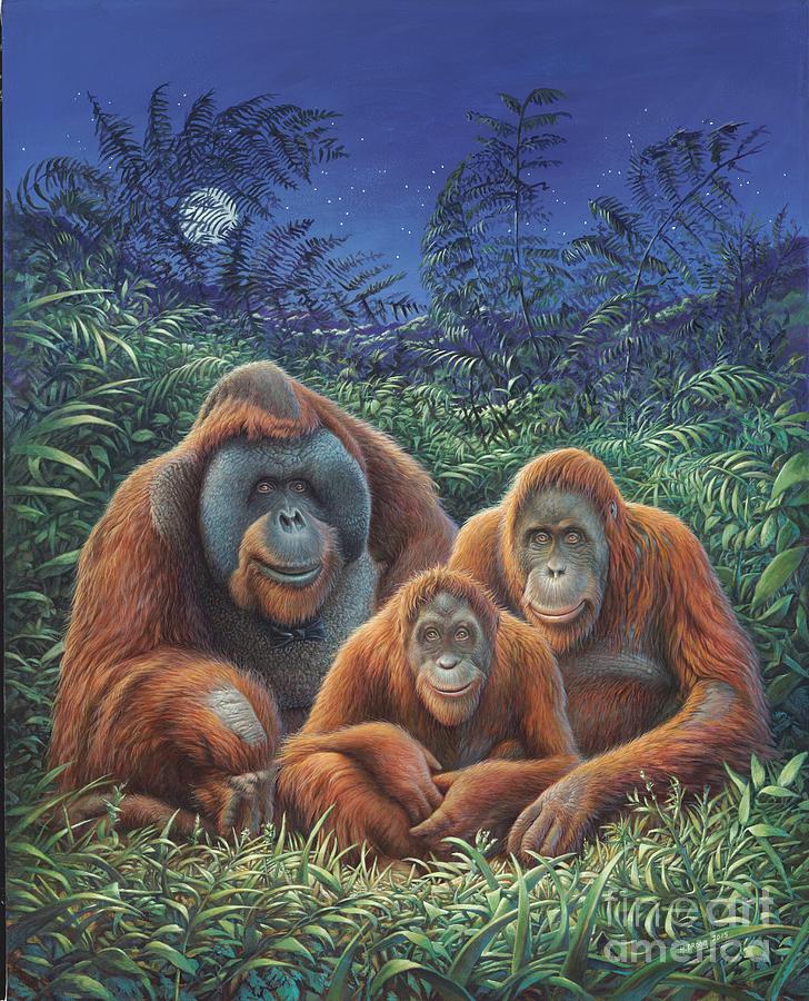 Orangutan Painting - Sumatra Orangutans by Hans Droog