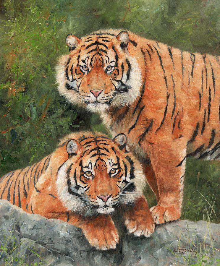 Sumatran Tigers Painting by David Stribbling
