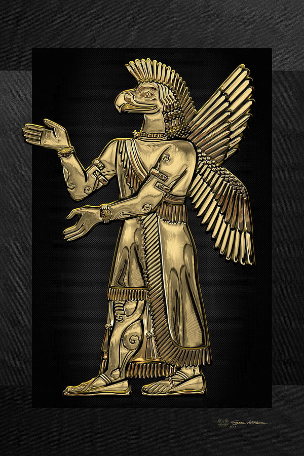 Sumerian Deities - Gold God Ninurta over Black Canvas Digital Art by Serge Averbukh