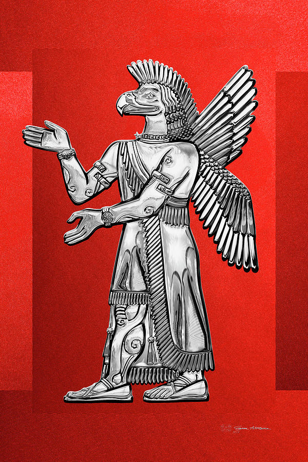 Sumerian Deities Silver God Ninurta over Red Canvas Digital Art by