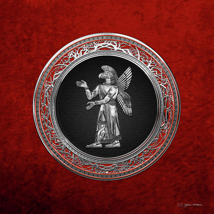 Sumerian Deities - Silver God Ninurta over Red Velvet Digital Art by Serge Averbukh