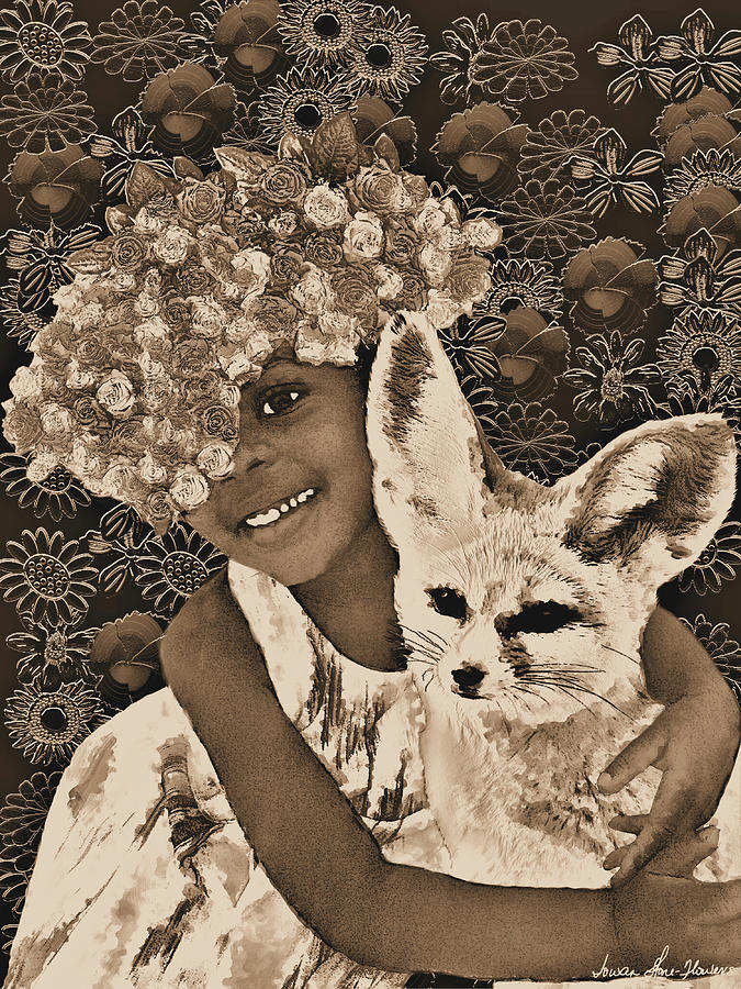Rose Digital Art - Summer and the Fox in Sepia by Iowan Stone-Flowers