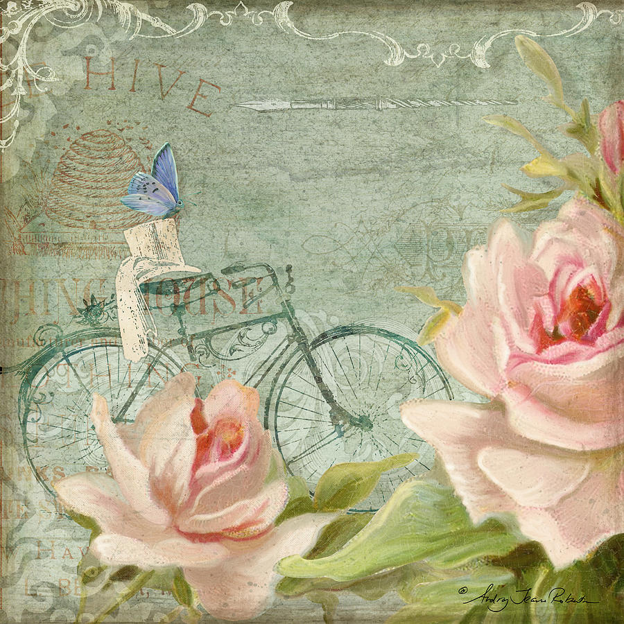 Summer at Cape May - Bicycle n Porch Roses Painting by Audrey Jeanne Roberts