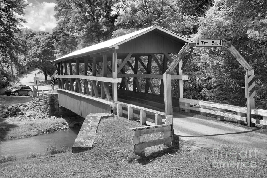 Summer At The Colvin Covered Bridge Black And White Photograph by Adam Jewell