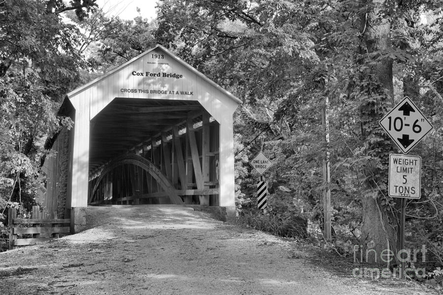 Summer At The Cox Ford Covered Bridge Black And White Photograph by Adam Jewell