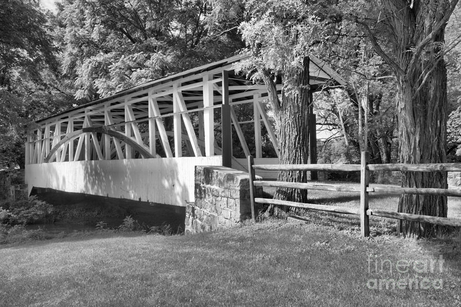 Summer At The Dr. Kindely Covered Bridge Black And White Photograph by Adam Jewell
