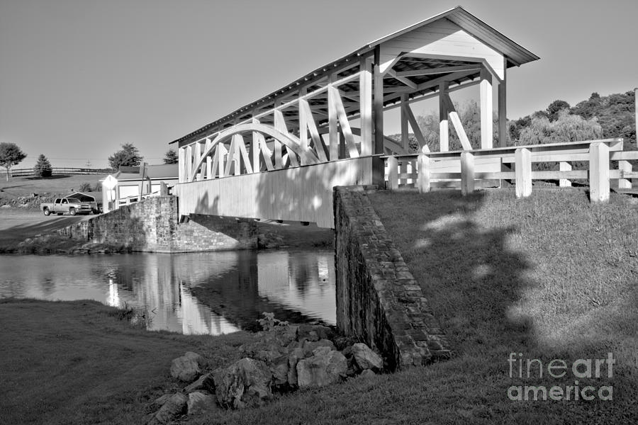 Summer At The Halls Mill Covered Bridge Black And White Photograph by Adam Jewell