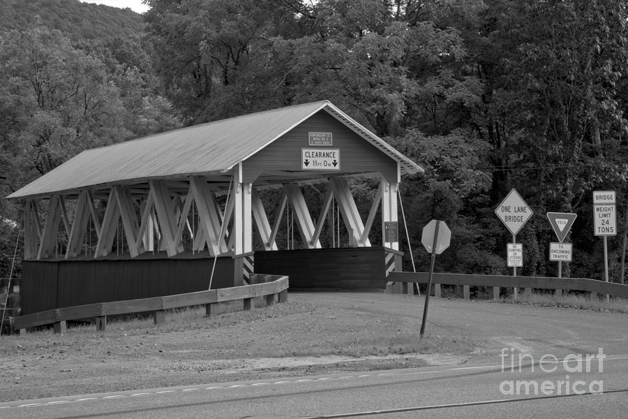 Summer At The St. Mary Covered Bridge Black And White Photograph by Adam Jewell