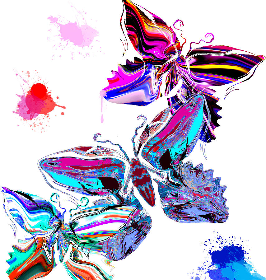 Butterfly Digital Art - Summer Butterflies at Play by Abstract Angel Artist Stephen K