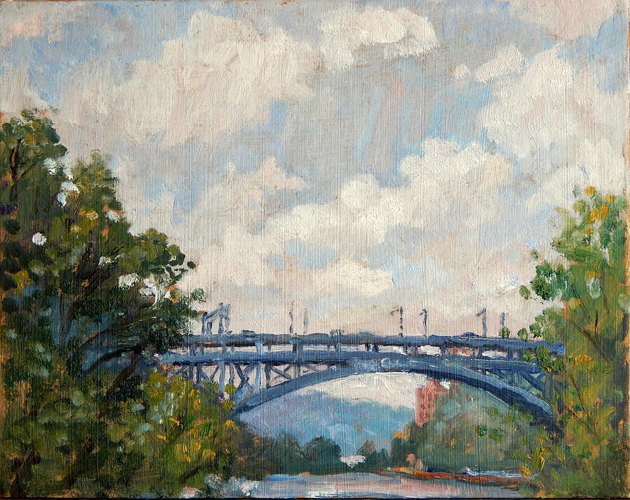 Summer Clouds Henry Hudson Bridge From Inwood NYC Painting by Thor Wickstrom