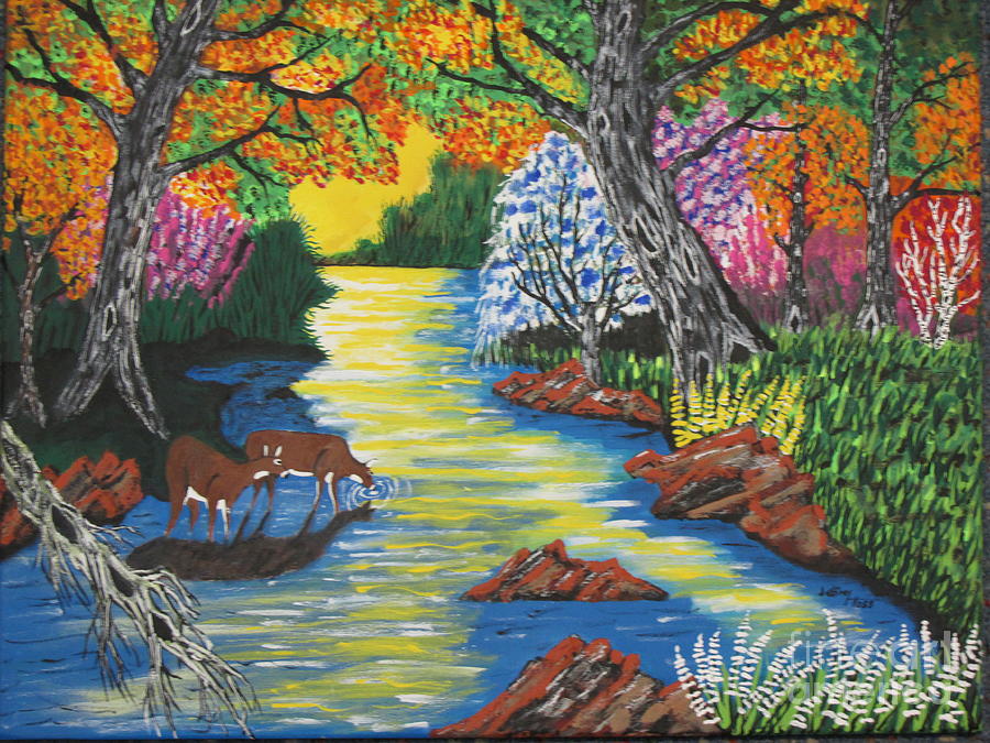 Summer  Deer Crossing  Painting by Jeffrey Koss