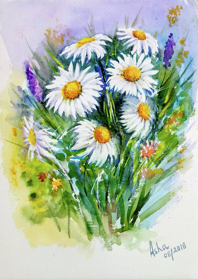 Summer daisies Painting by Asha Sudhaker Shenoy