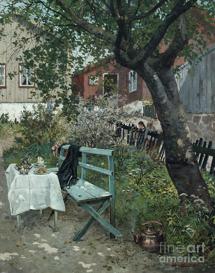 Summer day in the garden  Painting by O Vaering