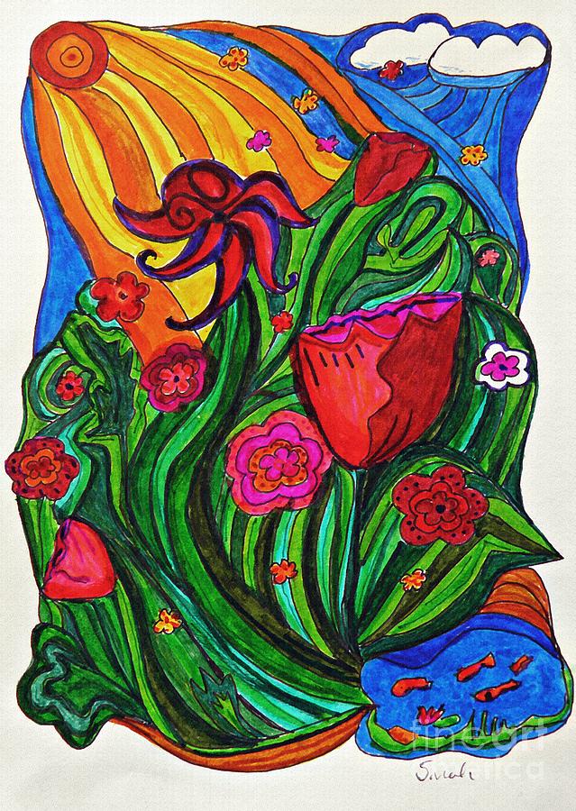 Flower Drawing - Summer Day by Sarah Loft