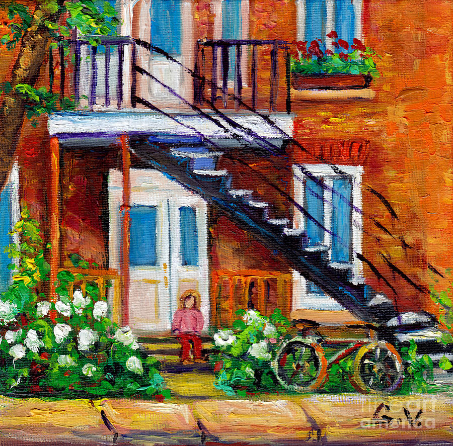 Summer Days In The City Outdoor Stairs Montreal Neighborhood Scene Painting  Grace Venditti      Painting by Grace Venditti