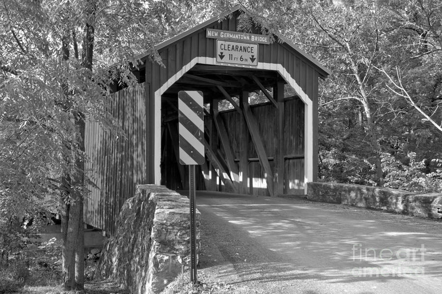 Summer Delight At The New Germantown Covered Bridge Black And White Photograph by Adam Jewell