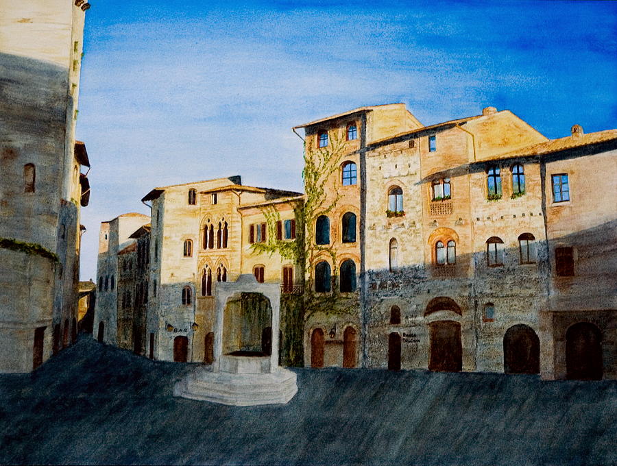 Summer Evening in San Gimignano Painting by Monika Degan