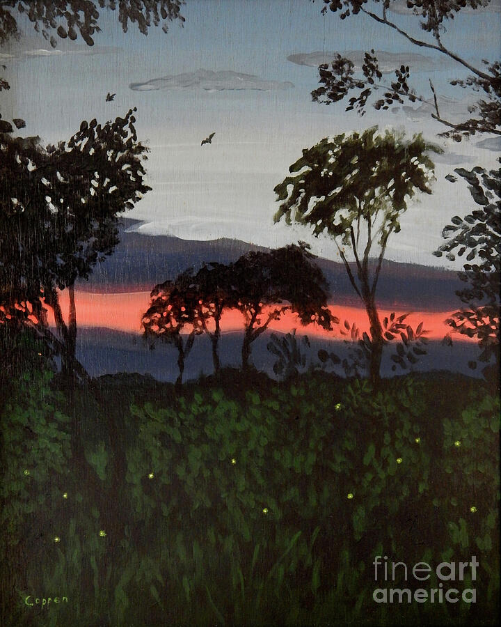 Summer Evening with Bats and Fireflies Painting by Robert Coppen