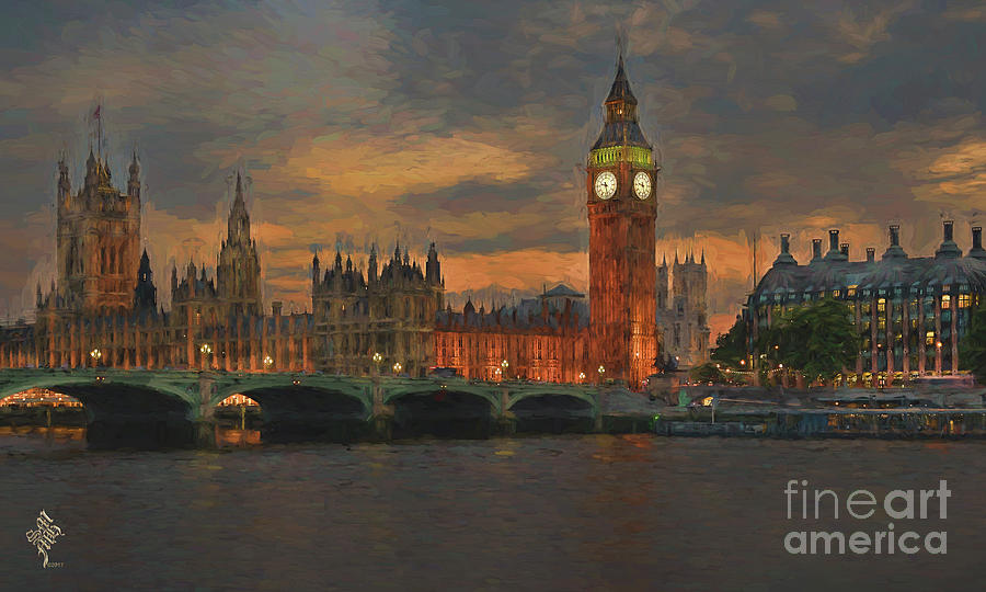Big Ben Digital Art - Summer Evenings of Central London by Syed Muhammad Munir ul Haq