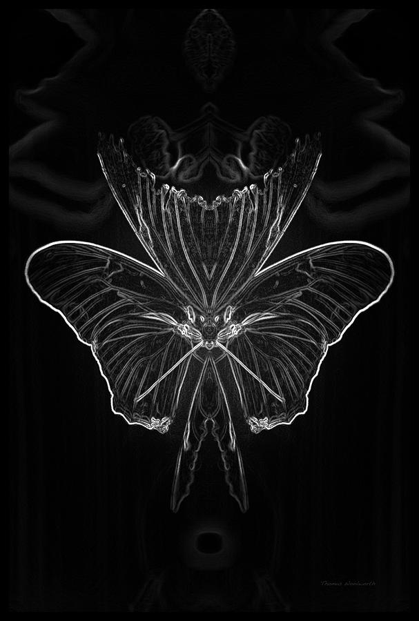 Butterfly Mixed Media - Summer Floral With Butterfly Mirror Image BW Vertical by Thomas Woolworth