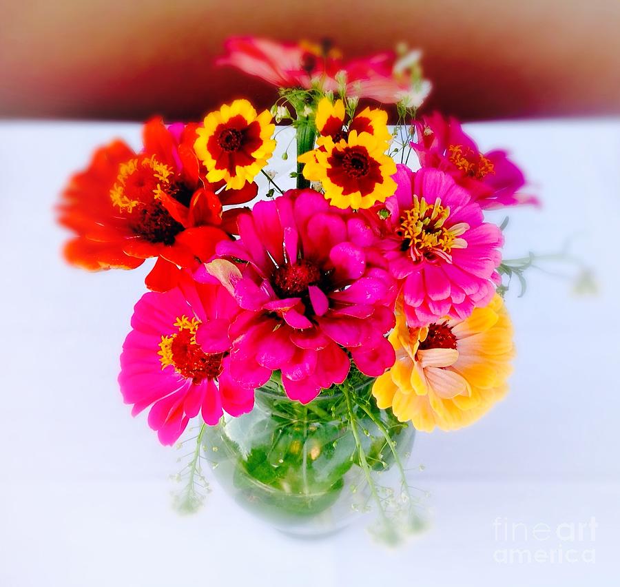 Zinnias Photograph - Summer Flower Bouquet by Virginia Artho