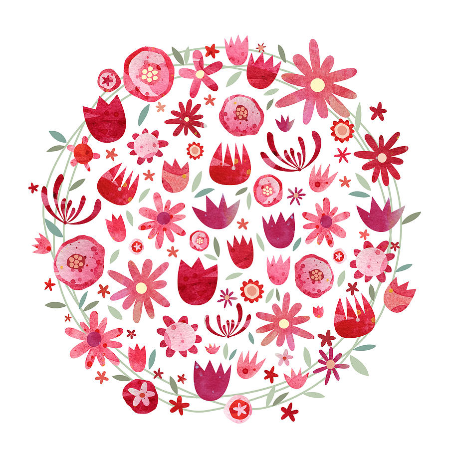 Watercolor Painting - Summer Flower Circle by Nic Squirrell Watercolor Painting - Summer Flower Circle by Nic Squirrell