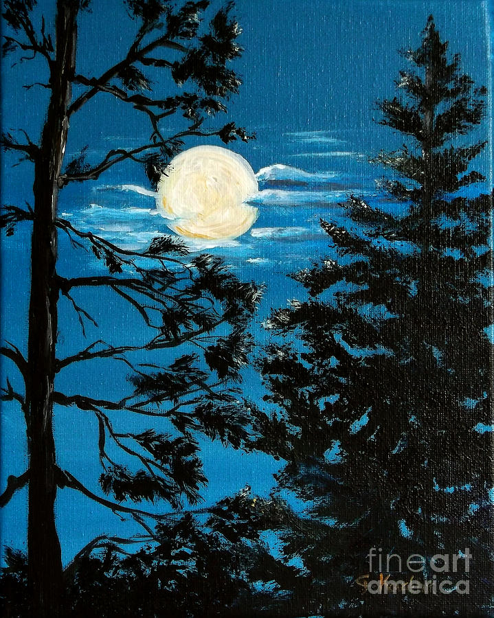 Summer Full Moon Painting by Carol Kovalchuk