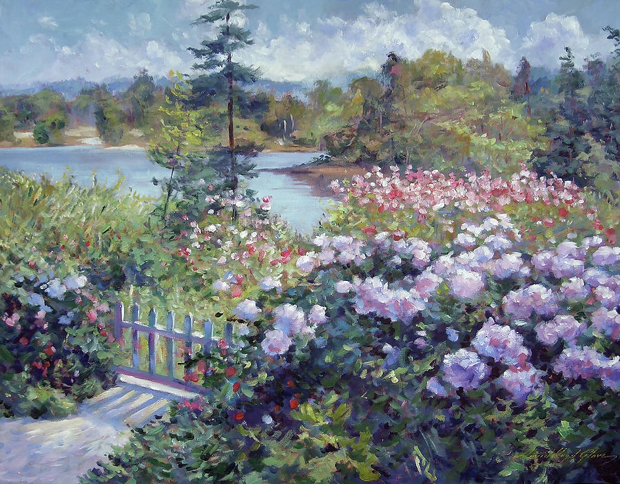 Garden Painting - Summer Garden At The Lake by David Lloyd Glover