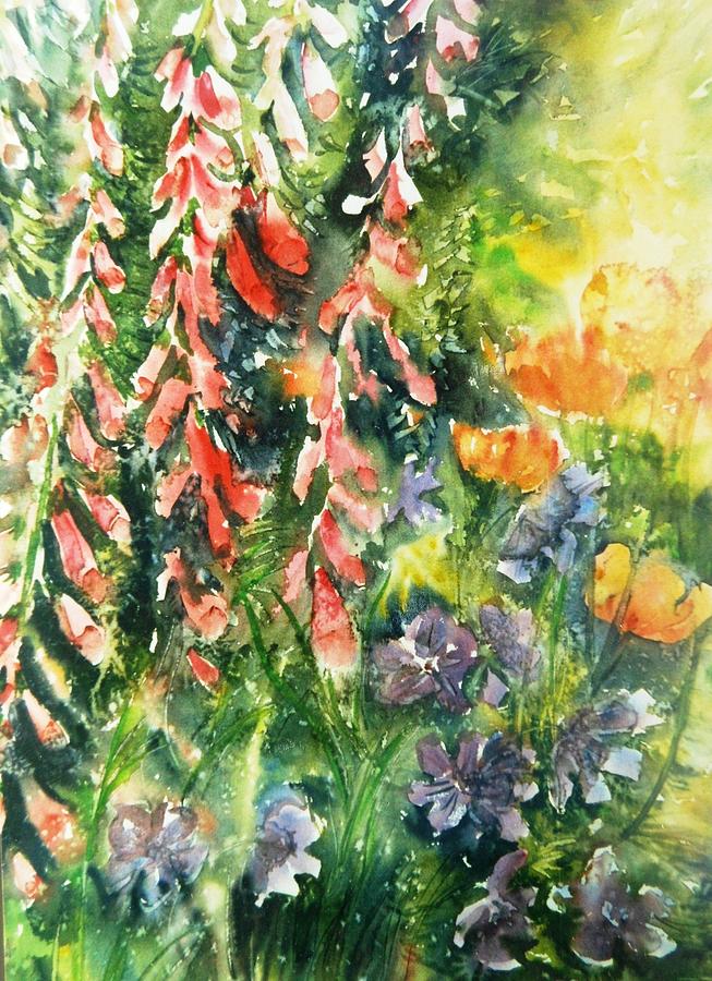 Summer Garden Light with Foxgloves  Painting by Trudi Doyle
