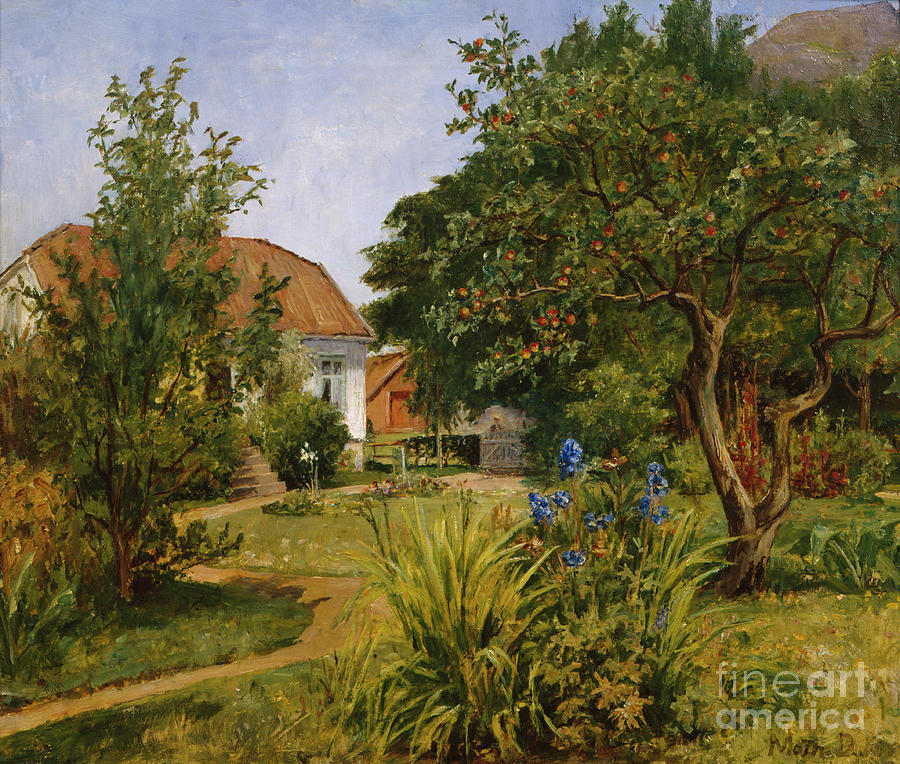 Summer garden with house Painting by O Vaering