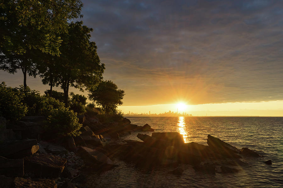 Summer Gold - Sparkling Sunrise on the Shore of Lake Ontario in Toronto Photograph by Georgia Mizuleva