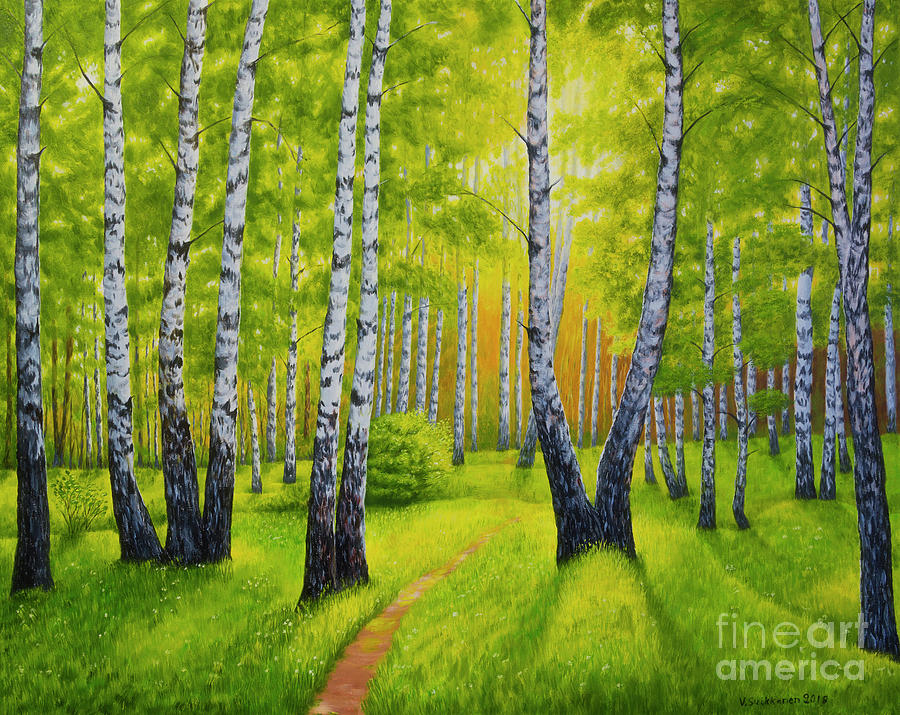 Summer In Birch Forest Painting