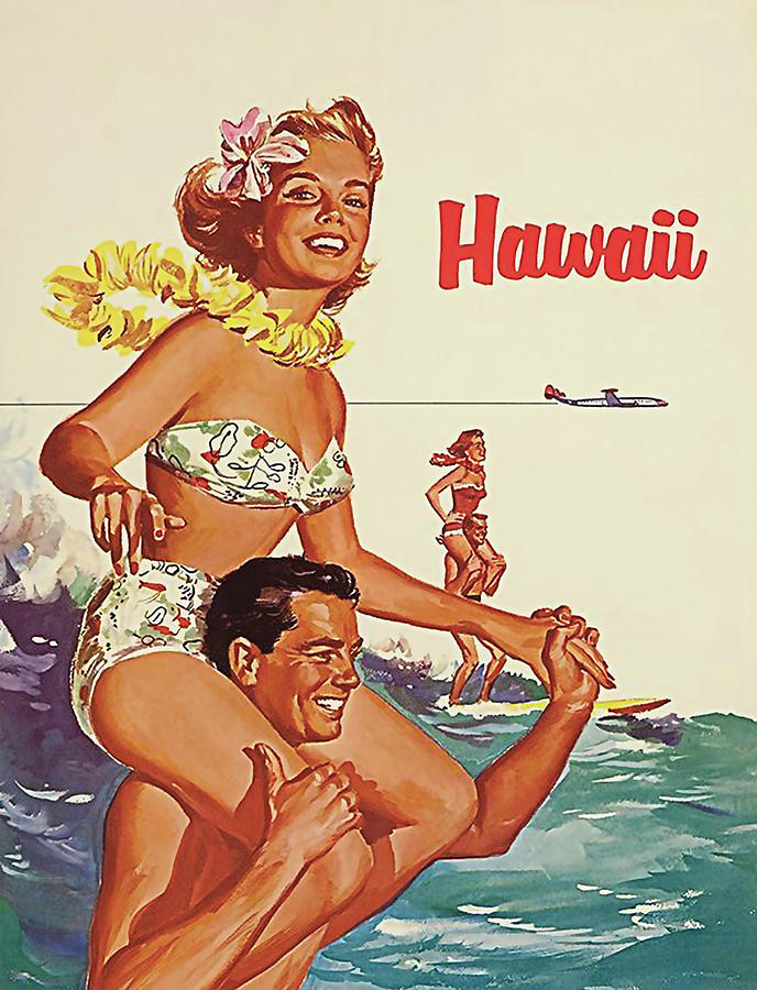 Summer joys in Hawaii, airline poster Painting by Long Shot