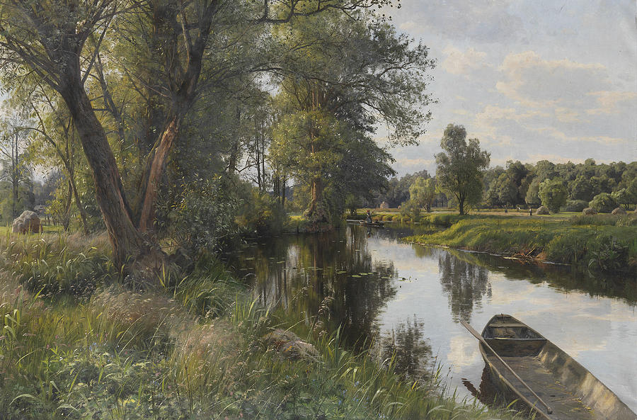 Summer landscape with river floodplain Painting by Peder Monsted