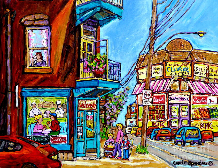 Summer On Fairmount Street Wilenskys Diner Montreal Boulangerie Clarke Canadian Art Carole Spandau  Painting by Carole Spandau