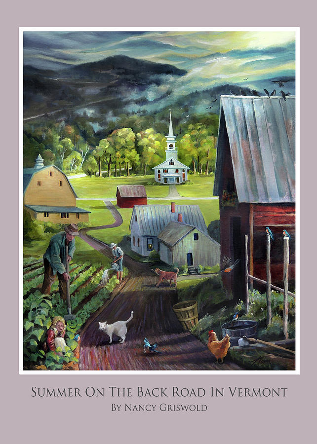 Summer On The Back Road In Vermont Card Painting by Nancy Griswold