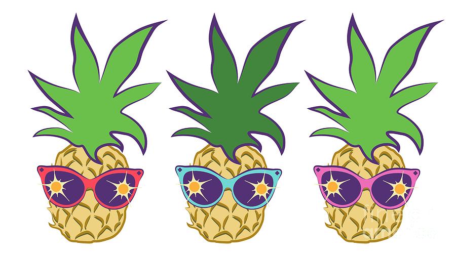 Summer Pineapples Wearing Retro Sunglasses Digital Art by MM Anderson