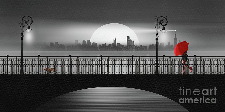 Lamp Digital Art - Summer rain at the bridge by Monika Juengling