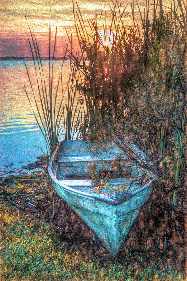 Summer Rowboat at Dusk Painting Photograph by Debra and Dave Vanderlaan