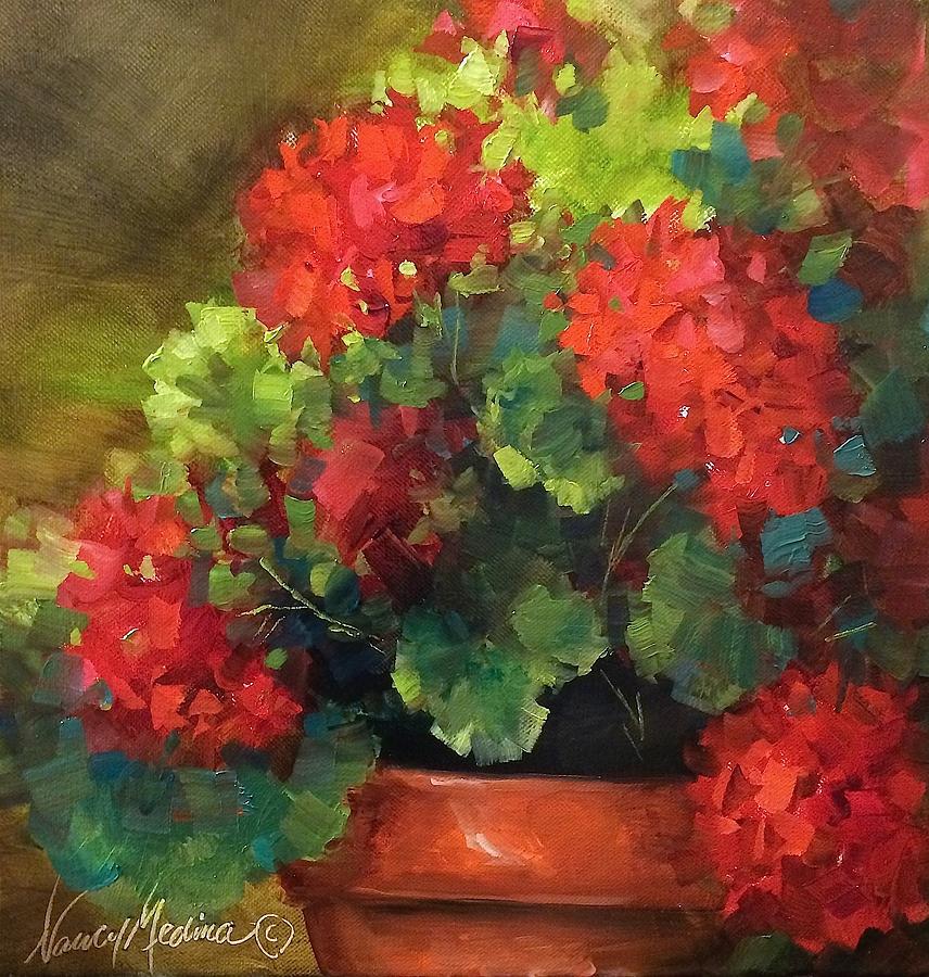 Summer Siesta Geraniums Painting by Nancy Medina
