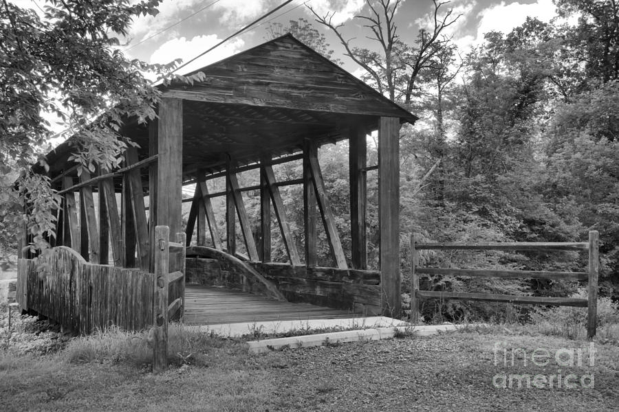 Summer Skies Over The New Paris Covered Bridge Black And White Photograph by Adam Jewell