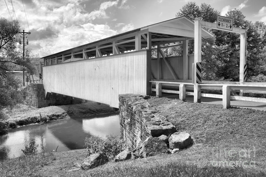 Summer Skies Over The Ryot Covered Bridge Black And White Photograph by Adam Jewell