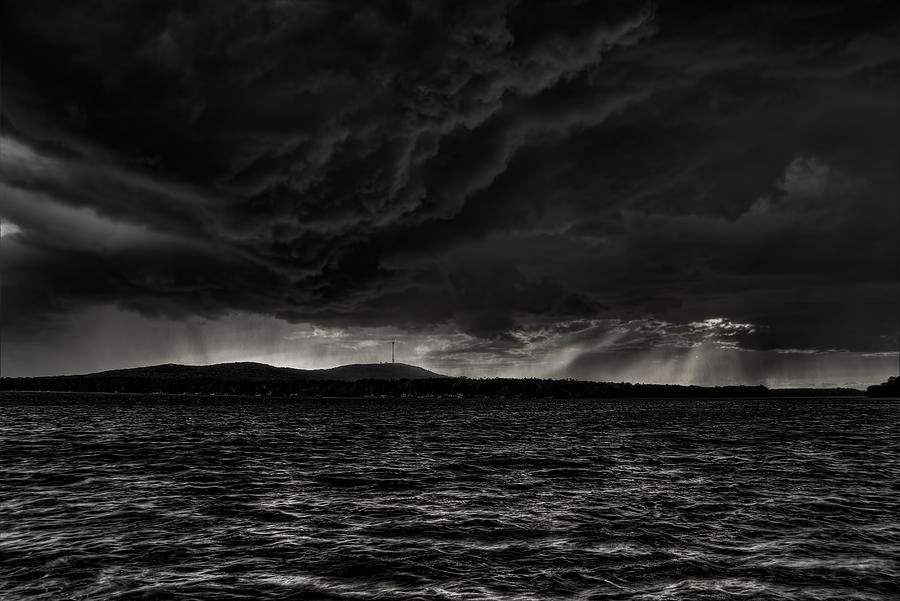 Summer Storm Over Lake Wausau in Black and White Photograph by Dale Kauzlaric