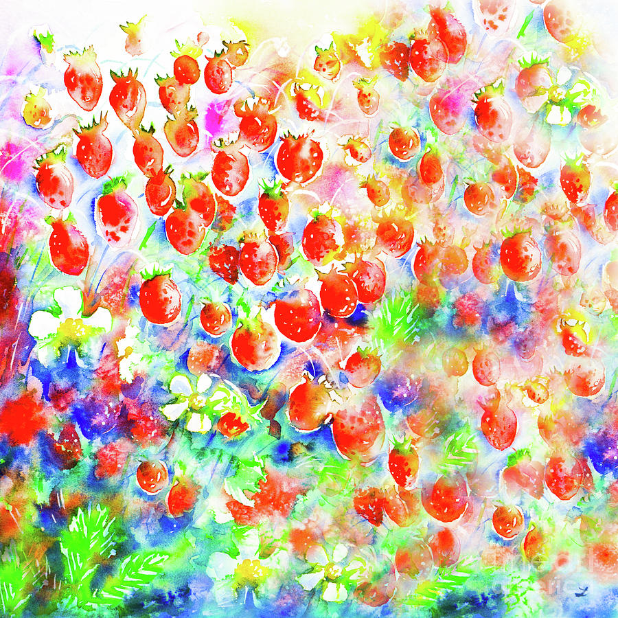 Summer Strawberries Mixed Media by Zaira Dzhaubaeva